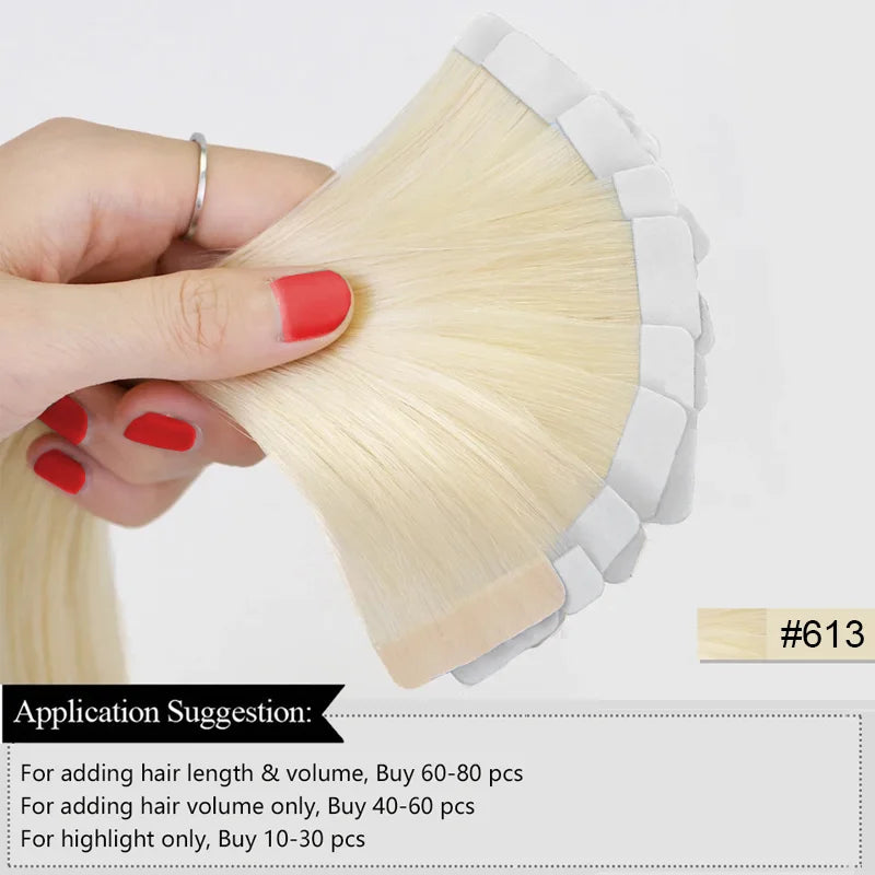 Tape In Human Hair Extensions Straight Human Hair 40pcs/Pack European Remy Straight Invisible Tape-Ins Adhesive Hair Extensions