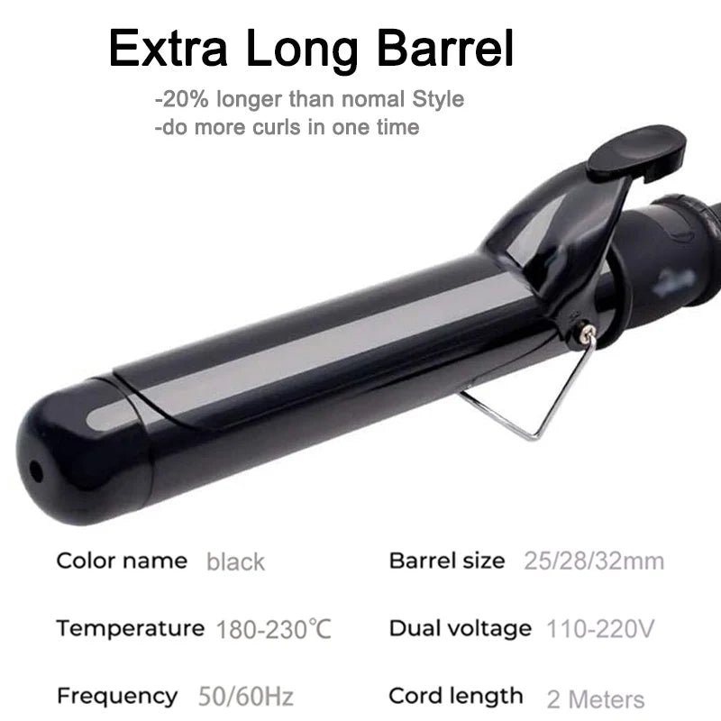 Professional Hair Curler 1.25 Inch Clipped Curling Iron with Extra Long Tourmaline Ceramic Barrel LCD Temperature Adjust up 450℉