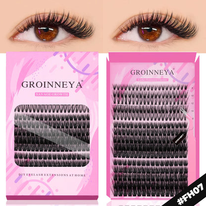 GROINNEYA DIY Lashes Extension Kit Individual Lashes Clusters Faux Mink Eyelash Extension Mix set with Lash Bond and Seal Makeup