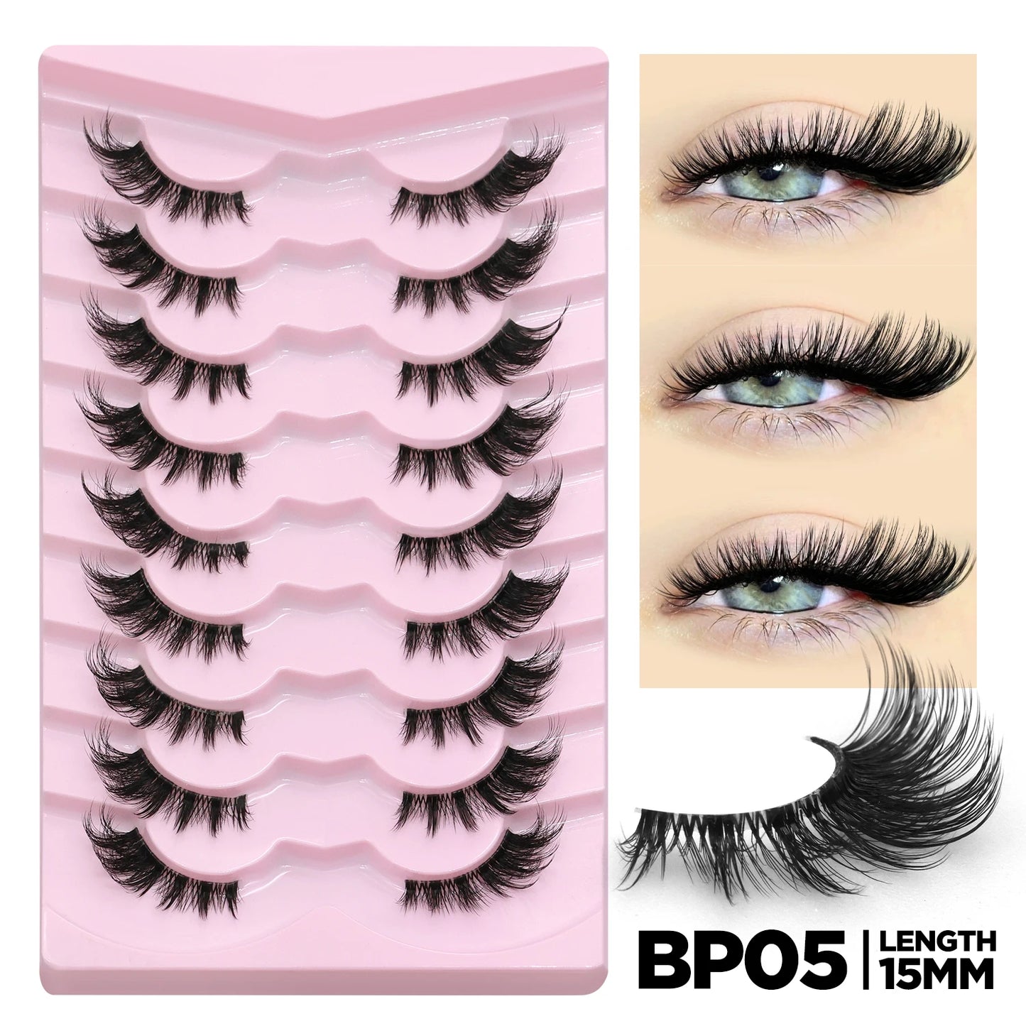 GROINNEYA Half Eyelashes Natural Cat Eye Lashes Soft Wispy Clear Band Lashes With Winged Ends For Extended Eye Look Makeup