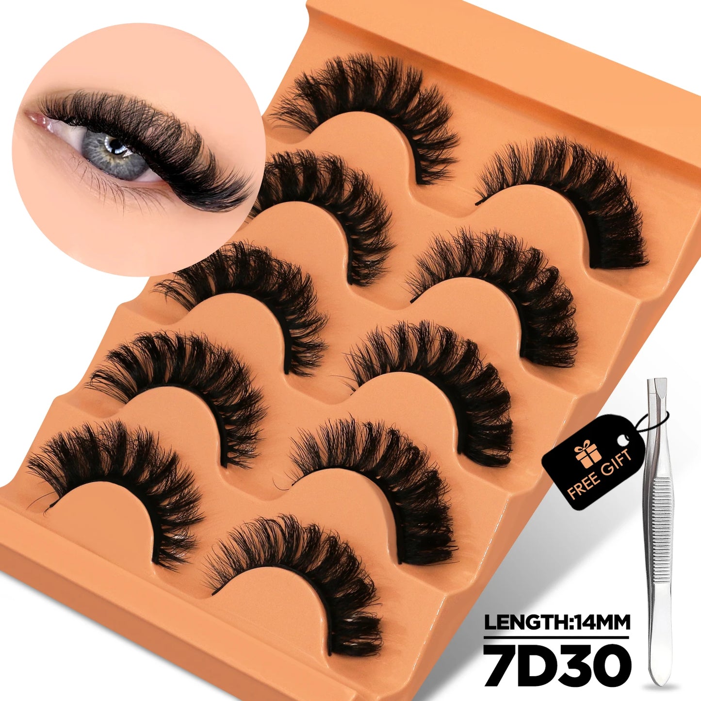 GROINNEYA Cat Eye Lashes Fluffy Faux Mink Lashes 8D Volume Wispy Long Lashes Fake Eyelash Russian Strips 5 Pairs Pack Makeup