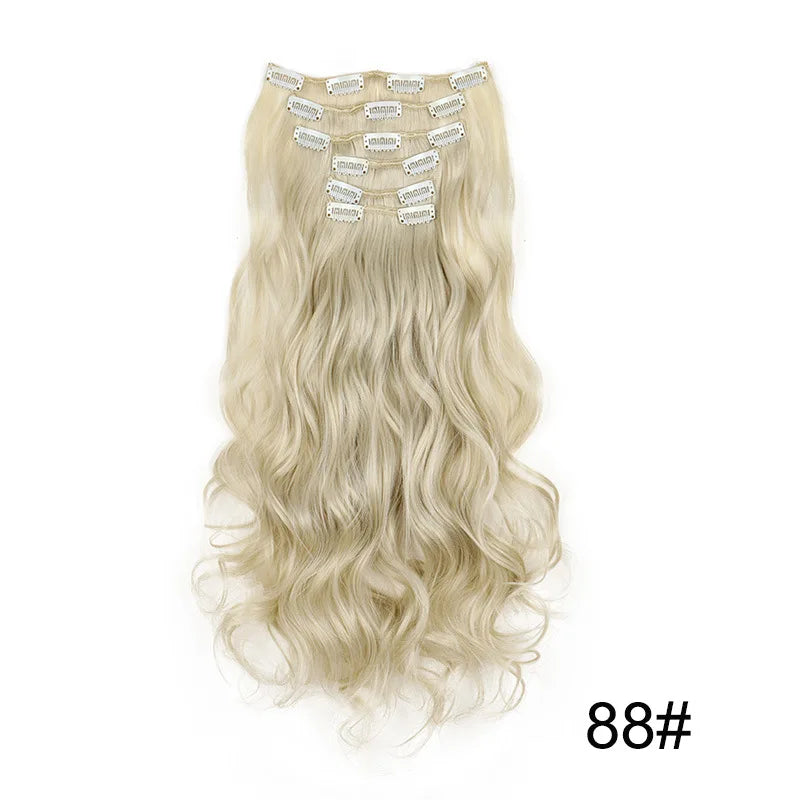 24Inch 16 Clips in Hair Extensions Long Straight Hairstyle Synthetic Blonde Black Hairpieces Heat Resistant False Hair Daily Use