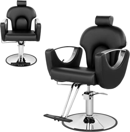 Barber Chair Salon Chair, 360° Swivel Reclining Adjustable Headrest Hydraulic Hair Armchair for Hairdressers