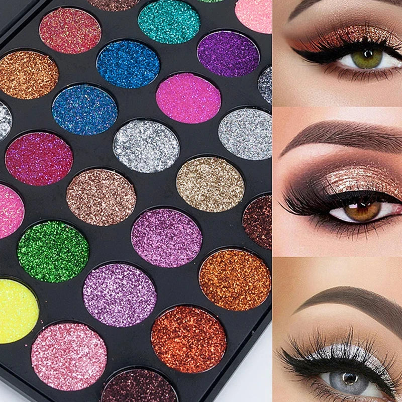 35 Colors Diamond Sequin Eyeshadow Palette Shimmer High Pigment Powder with Glitter and Satin Long Lasting Waterproof Makeup