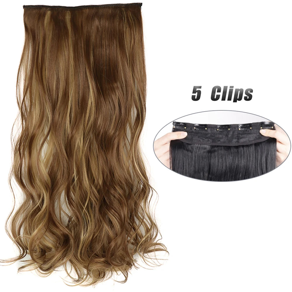 Synthetic 5 Clip In Hair Extensions Long Straight Hairstyle Hairpiece Black Brown Blonde 80CM Natural Fake Hair For Women