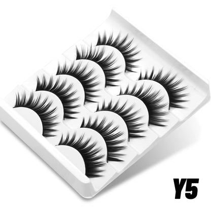 GROINNEYA Cat Eye Lashes Fluffy Faux Mink Lashes 8D Volume Wispy Long Lashes Fake Eyelash Russian Strips 5 Pairs Pack Makeup