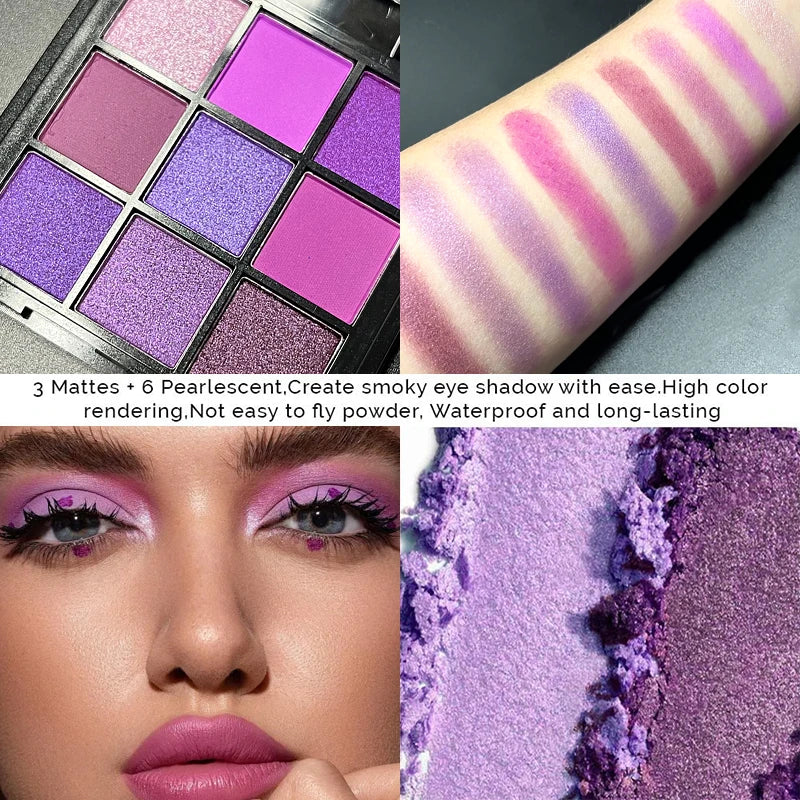 Luxurious Purple Eyeshadow Palette 9 Color Matte and Shimmering violet Eye Makeup for Creating Smoky or Natural Looks Cosmetic