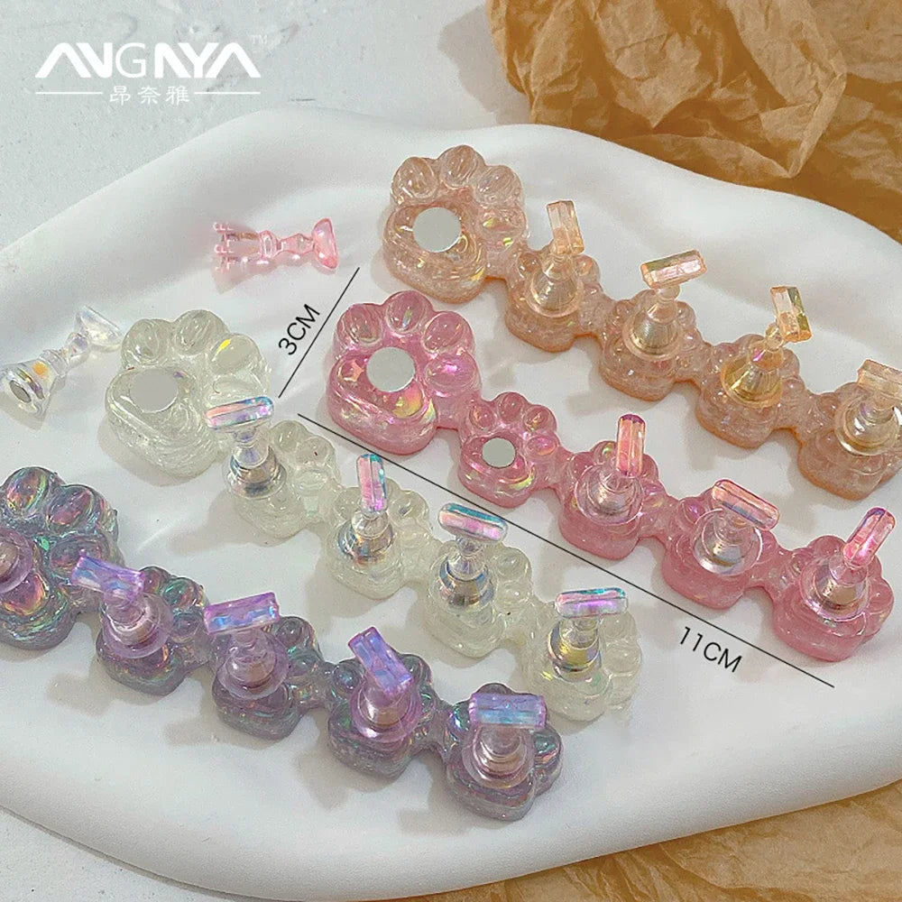 ANGNYA Cat Claw Nail Stand for Press On Nails Aurora Resin Showing Shelves Nail Display Magnetic Holder Manicure Organizer Tools