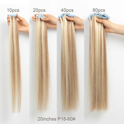 Invisible Tape In Hair EXtensions Human Hair Seamless Pu Skin Weft Injected Hair Extensions Machine Remy Tape-Ins 10pcs/pack