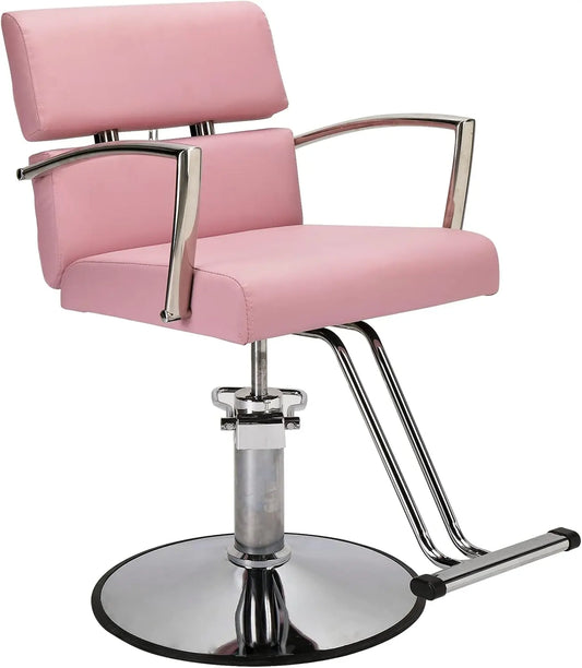 Omysalon Salon Chair Heavy Duty For Stylist, Barber Chair Pink 360 Degree Swivel, Hydraulic Pump For Hair Cutting, Beauty Spa