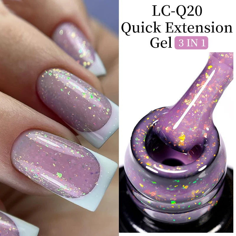 LILYCUTE 7ML Pink Glitter Quick Extension Gel Nail Polish Pink Gold Foils Effect Vernis Semi Permanent UV Gel Nail Art Hard Gel