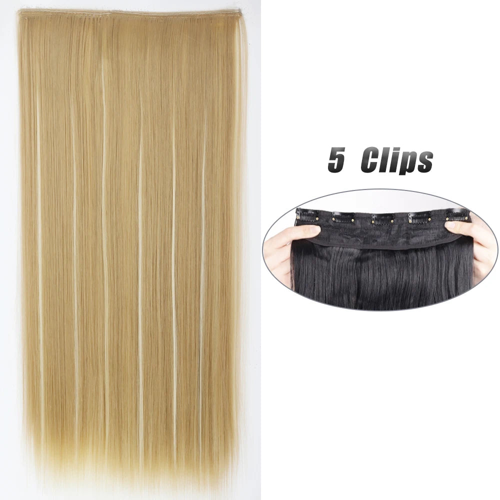 Synthetic 5 Clip In Hair Extensions Long Straight Hairstyle Hairpiece Black Brown Blonde 80CM Natural Fake Hair For Women