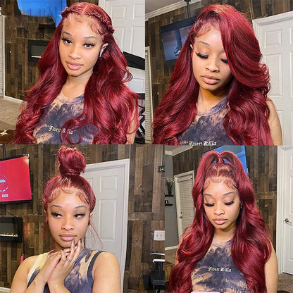 Body Wave Burgundy 13x4 HD Lace Front Human Hair Wigs For Women 99j Bug Red Colored 13x4 HD Lace Frontal Wigs 100% Human Hair