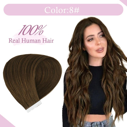 TSITSI Straight Human Hair Tape In Human Hair Extensions Natural Hair 100% Premium Non-Remy Seamless Skin Weft Hair For Girls