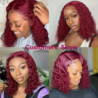 99J Burgundy Curly Short Bob Hair Wigs Human Hair Brazilian Hair 13x4 Deep Wave Lace Frontal Wig Red Colored Lace Front Bob Wigs