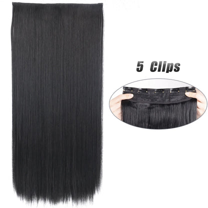 Synthetic 5 Clip In Hair Extensions Long Straight Hairstyle Hairpiece Black Brown Blonde 80CM Natural Fake Hair For Women