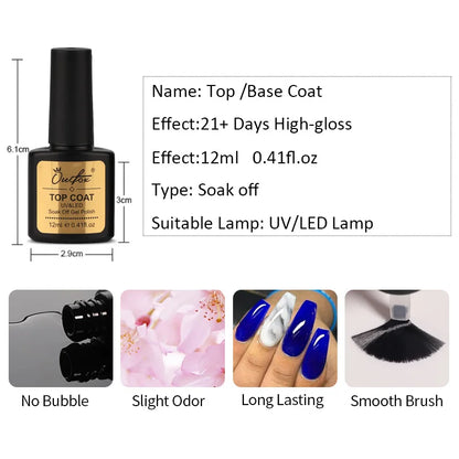 12ml Soak Off Top Base Coat UV Gel Polish Gloss Matte No Wipe Varnish Nail Art Tools Manicure Vernis Semi Permanent Hybrid