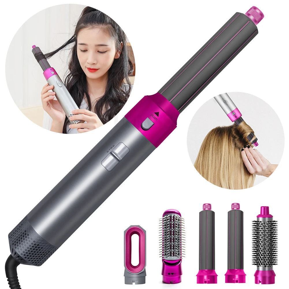 5 in 1 Hair Dryer Hot Comb Set Professional Curling Iron 3 Temperature Settings Hair Straightener Automatic Curler Styling Tool