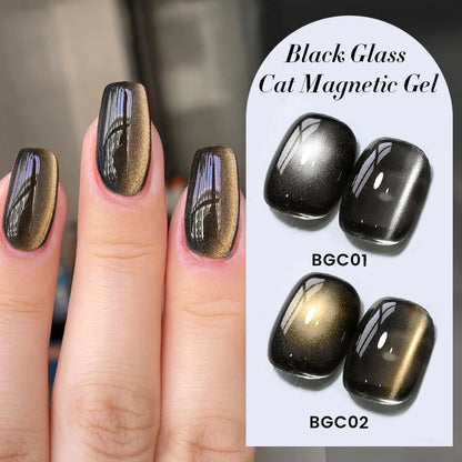 BORN PRETTY 10ml Black Glass Cat Magnetic Gel Nail Polish Punk Style Nail Art Manicure Varnis Semi Permanent Gel for Winter Nail