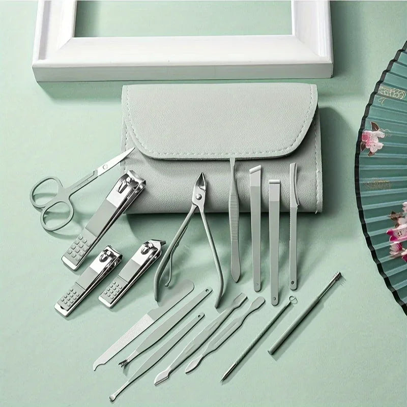 16pcs Professional Nail Clippers and Cuticle Nippers Set with Travel Case Manicure Set Pedicure Sets Nail Clippers