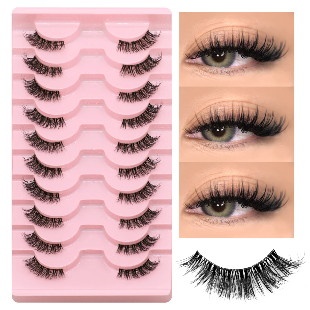 GROINNEYA Half Fake Eyelashes Half Lashes Soft Natural Cat Eye Lashes Natural Look nvisible Band Eyeashe Fluffy Eyelashes