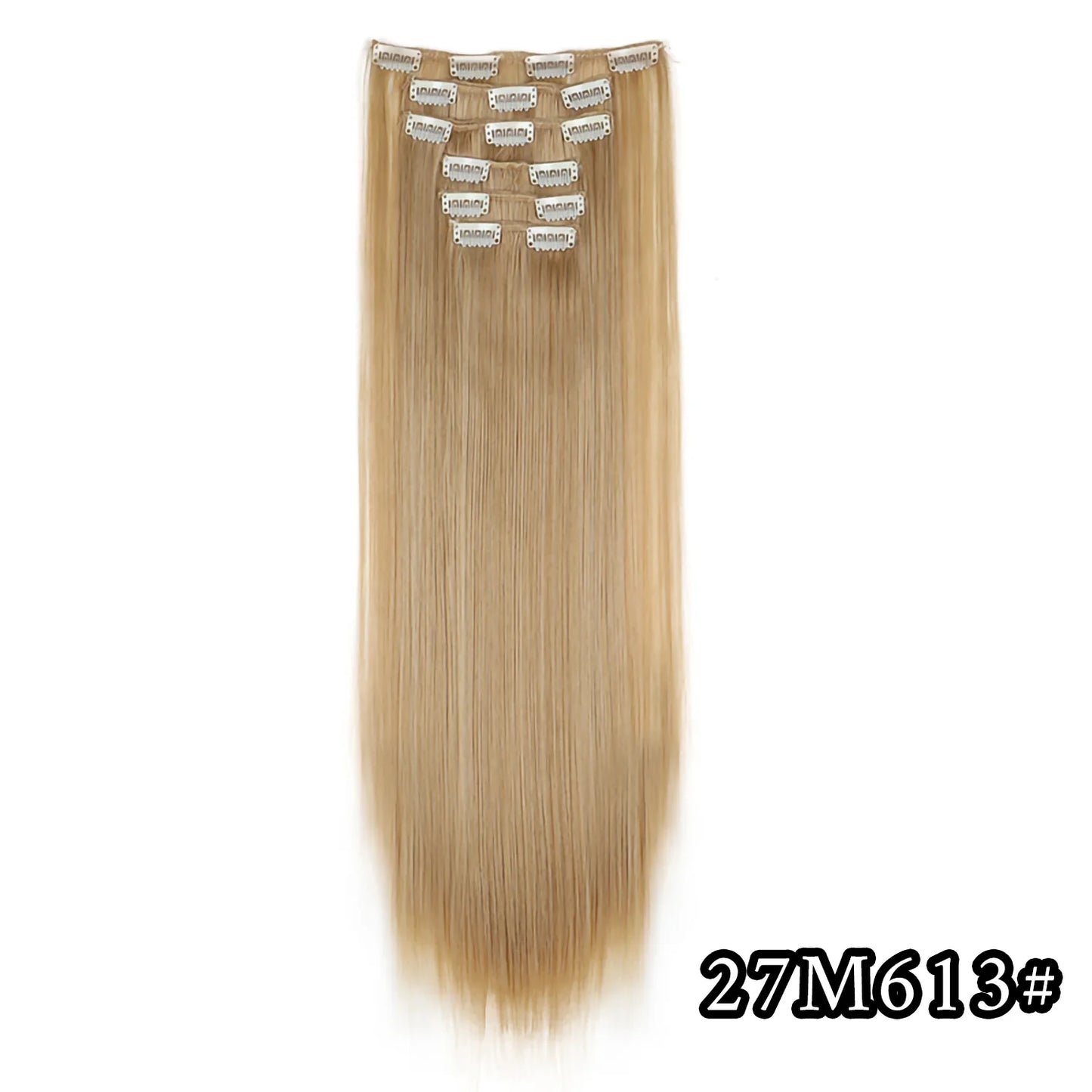 24Inch 16 Clips in Hair Extensions Long Straight Hairstyle Synthetic Blonde Black Hairpieces Heat Resistant False Hair Daily Use