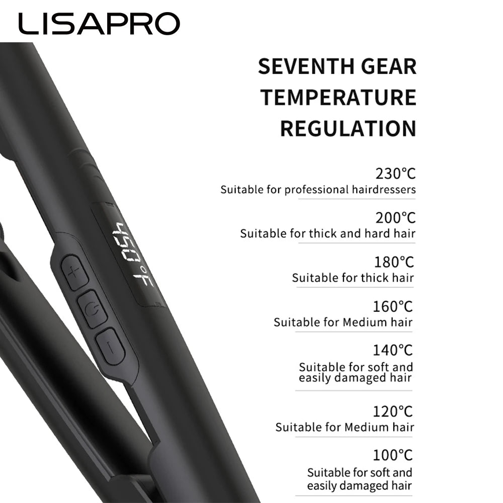 LISAPRO Original Ceramic Hair Straightening Flat Iron  1" Plates |Black  Professional Salon Model Hair Straightener & Curler