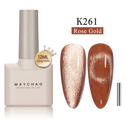 MAYCHAO 5ml Cat Eye Magnetic Gel Nail Polish Shiny Glitter Gel Lacquer Semi Permanent Soak Off UV LED Varnish Manicure Nail Art