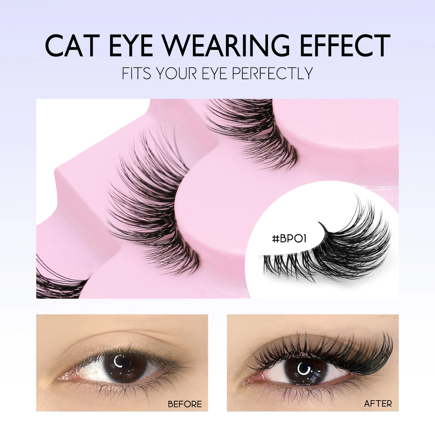 GROINNEYA Half Eyelashes Natural Cat Eye Lashes Soft Wispy Clear Band Lashes With Winged Ends For Extended Eye Look Makeup