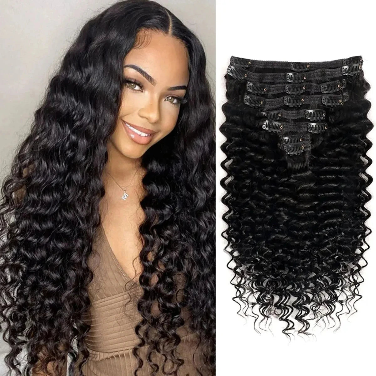 Clip in Hair Extensions With 18 Clips Deep Wave Real Human Hair Curly Thick to Ends For Women 120G 240G Per Set Natural Black