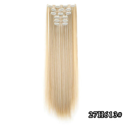 24Inch 16 Clips in Hair Extensions Long Straight Hairstyle Synthetic Blonde Black Hairpieces Heat Resistant False Hair Daily Use