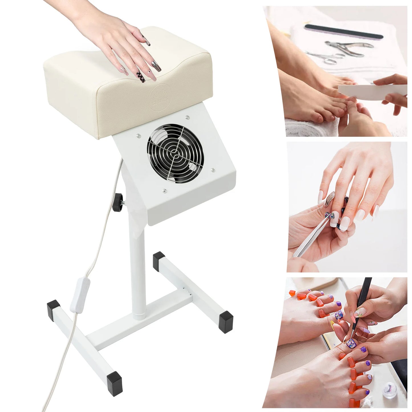 Pedicure Stool Chair Beauty Salon Lift Stool Footrest Nail Bench W/Cleaning Fan White/Black