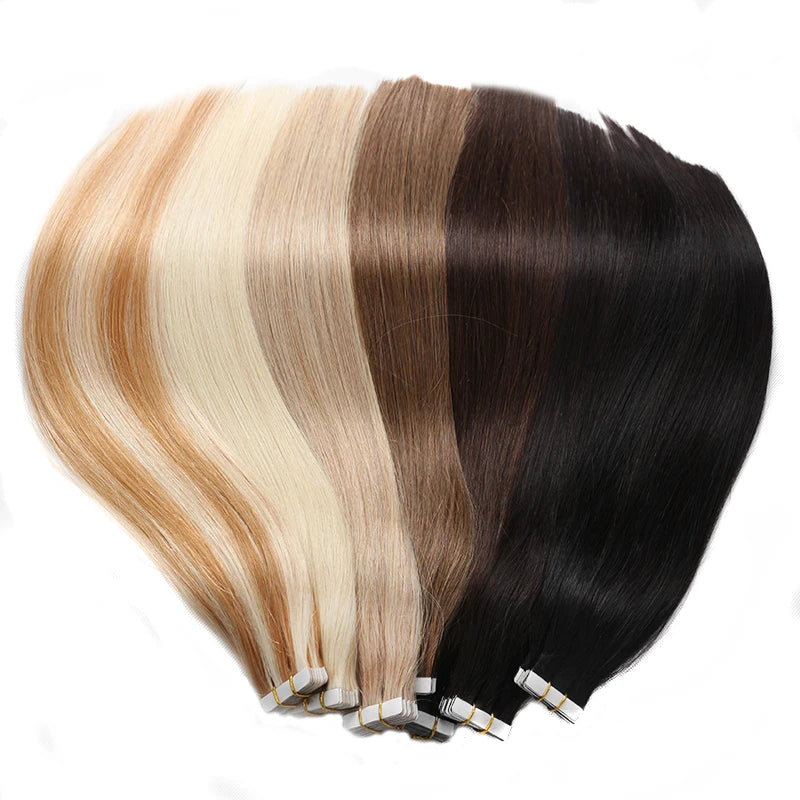 BHF Tape In Hair Extensions Human Hair 20pcs/Pack European Remy Straight Invisible Tape Ins Adhensive Hair Extensions