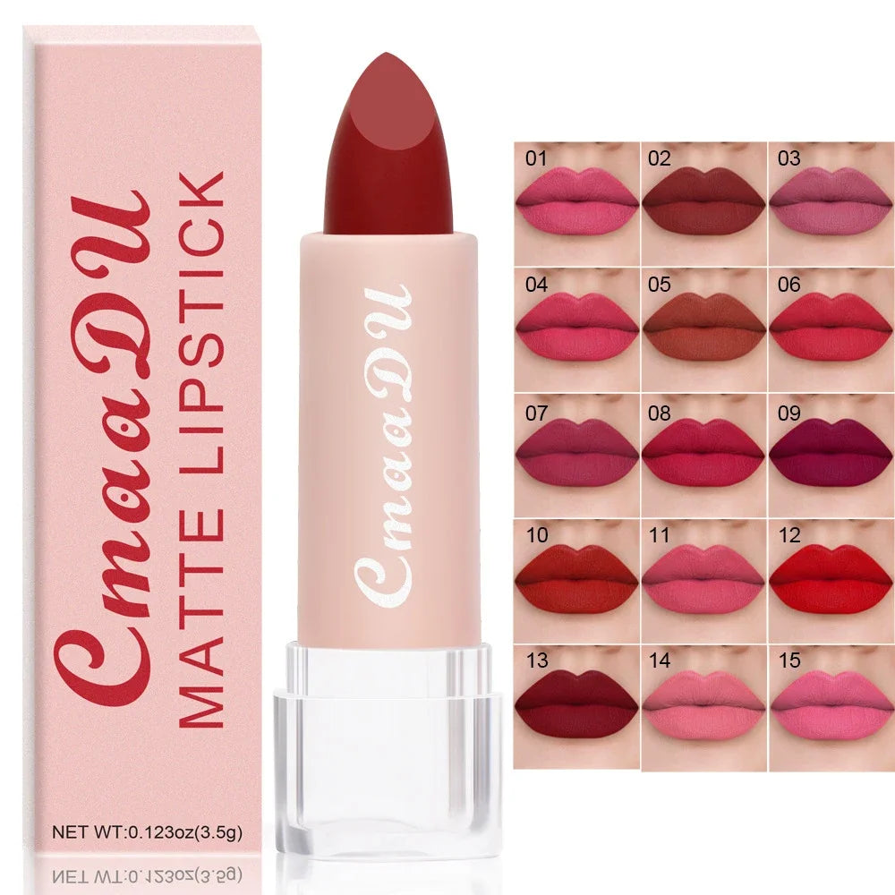 1PC Matte Nude Lipstick Waterproof Long Lasting Non-stick Cup Sexy Red Pink Velvet Lipsticks Women Makeup Cosmetic 15 Colors