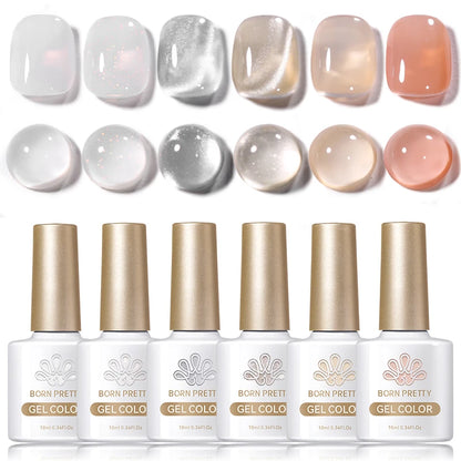 BORN PRETTY 6Pcs Water Light Cat Magnetic Gel Polish Set Winter Dark Red Blue Silver Semi Permanent Soak Off UV LED Gel Varnish