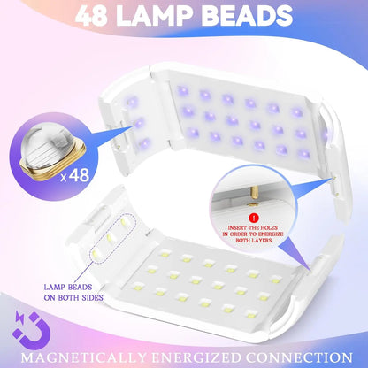 UV LED Nail Lamp 48 LED Double-Sided Foldable Portable UV Light for Gel Nails with Long Time Setting and Digital Display