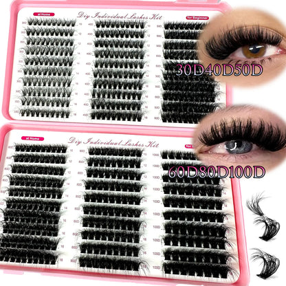 570/640pcs Individul Claster Eyeash Thick & Fluffy Extension 30D/100D Mix Length DIY Cluster Lashes