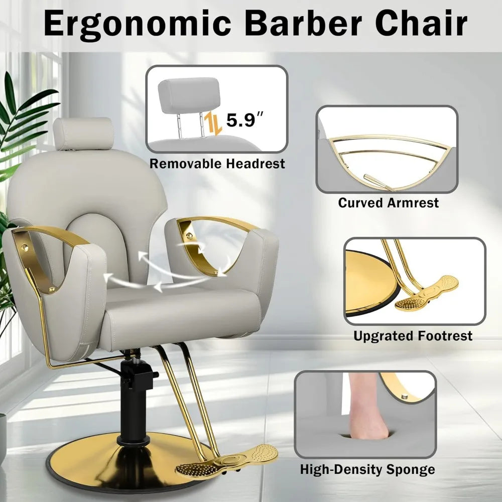 Barber Chair Salon Chair, 360° Swivel Reclining Adjustable Headrest Hydraulic Hair Armchair for Hairdressers