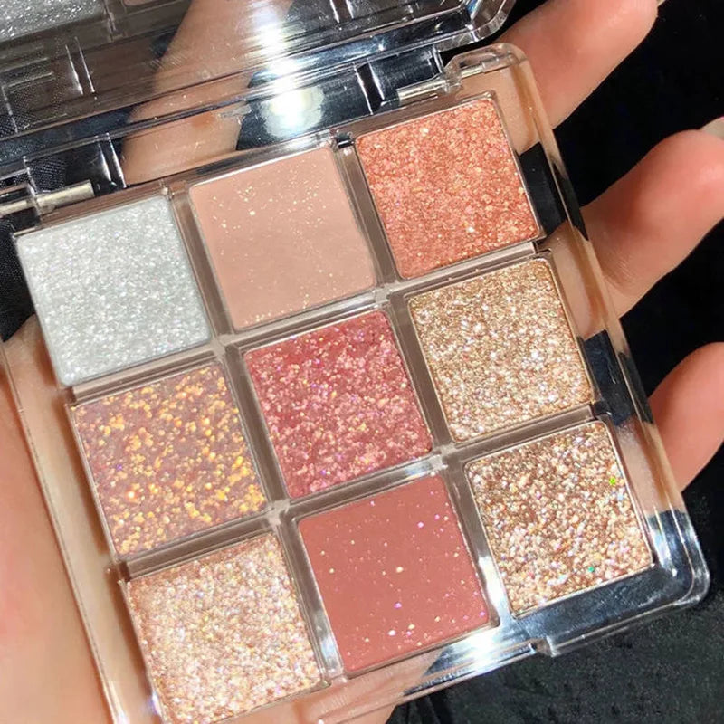 Snow Sequin 9-Color Eye Shadow Palette Glitter Snowflake Diamond Pink Eye Shadow Korean Charming Contour Eyes Make Up Palette