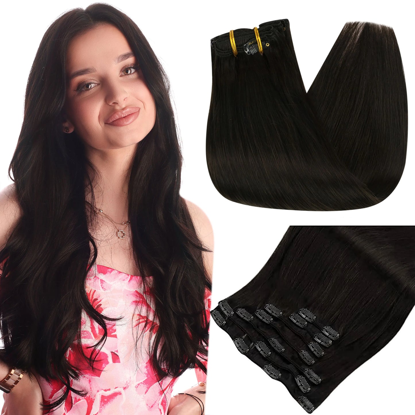 Full Shine Human Hair Extensions Clip in Hair Extensions Human Hair 7PCS 105G Double Weft Hair Extensions Human Hair For Woman