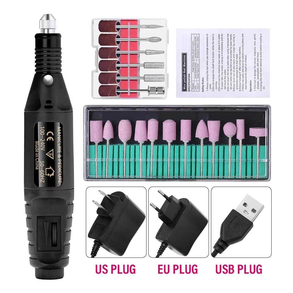 Portable Professional Electric Nail Drill Machine Manicure Tools Pedicure Drill Set Family Nail File Nail Drill Equipment