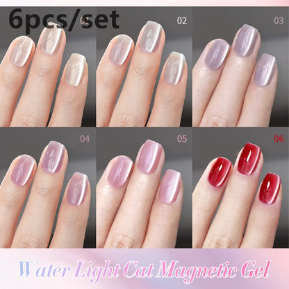 BORN PRETTY 6Pcs Water Light Cat Magnetic Gel Polish Set Winter Dark Red Blue Silver Semi Permanent Soak Off UV LED Gel Varnish