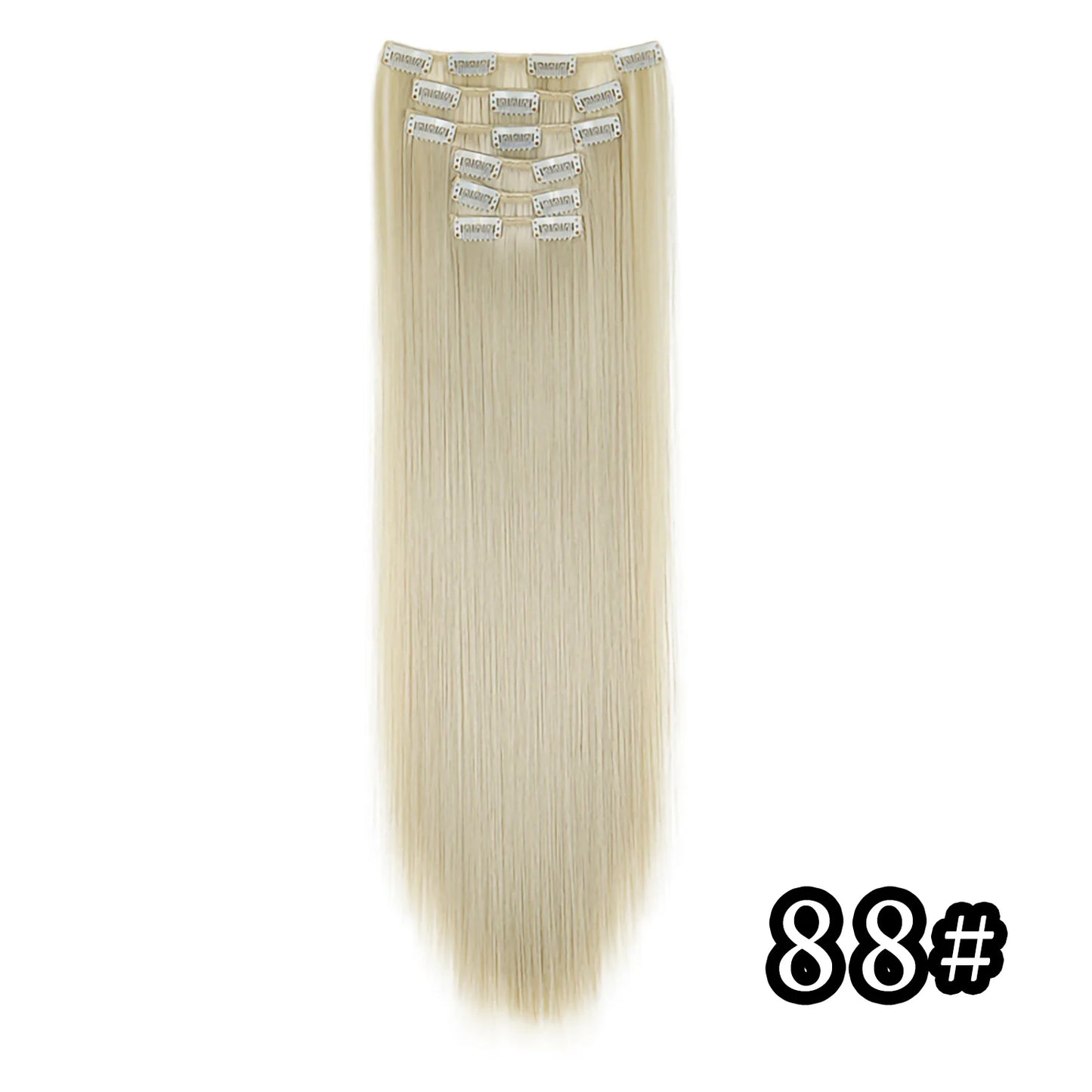 24Inch 16 Clips in Hair Extensions Long Straight Hairstyle Synthetic Blonde Black Hairpieces Heat Resistant False Hair Daily Use