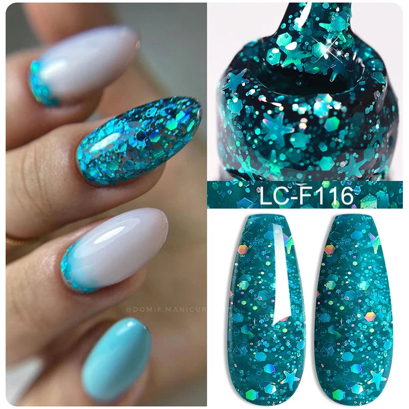 LILYCUTE 7ML Reflective Glitter Gel Nail Polish Bright Sparkling Silver Color Semi-permanent Soak Off Nail Art UV Gel Varnishes