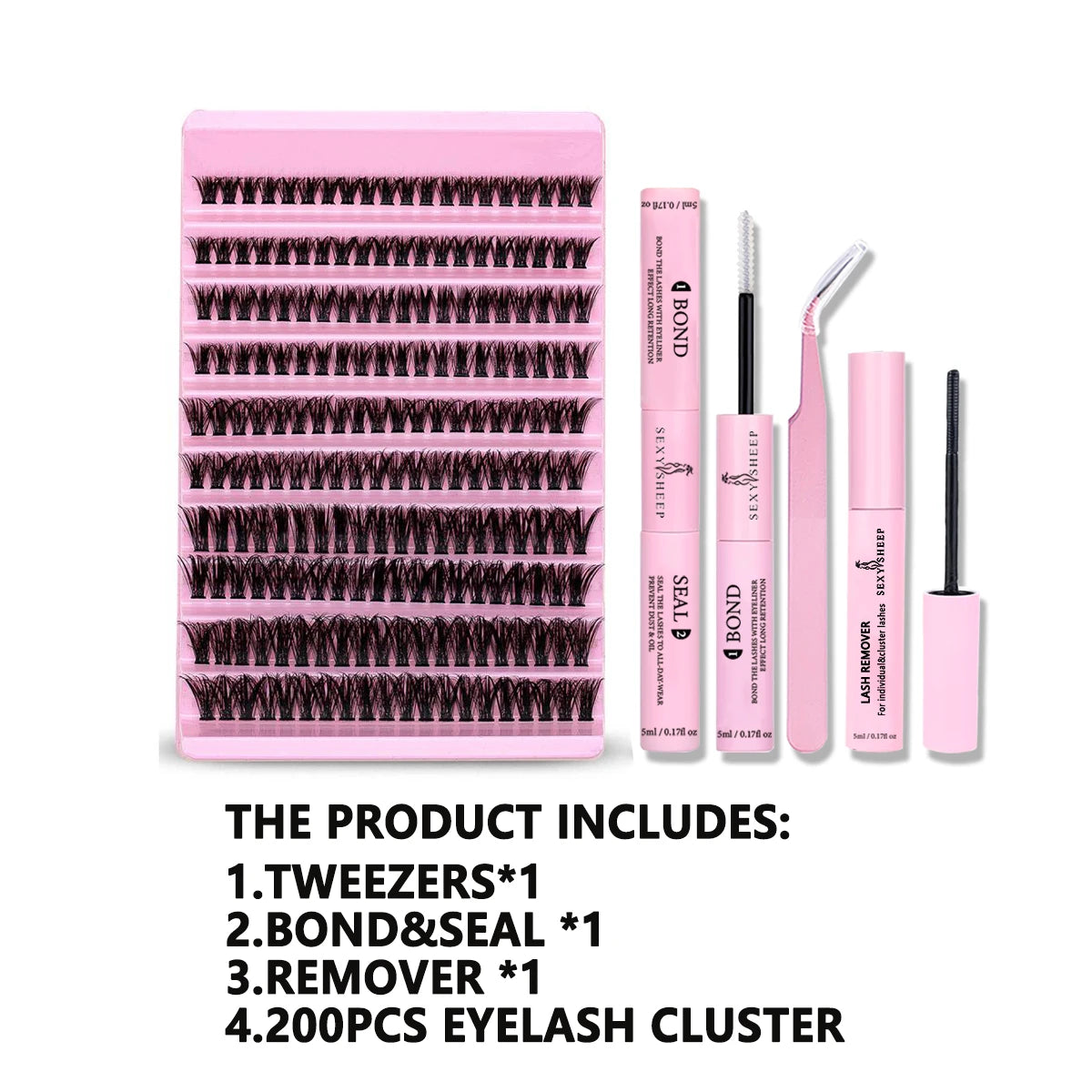 DIY Eyelash Extension Kit 200pcs Individual Lashes Cluster D Curl, 8-16mm Mix Lash Clusters with Lash Tweezers