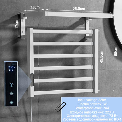 Bathroom Electric Towel Rack Digital Display Temperature Time Control Towel Warmer Rail Smart Home Heated Towel Bar Aluminum