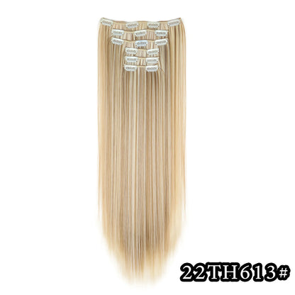 24Inch 16 Clips in Hair Extensions Long Straight Hairstyle Synthetic Blonde Black Hairpieces Heat Resistant False Hair Daily Use