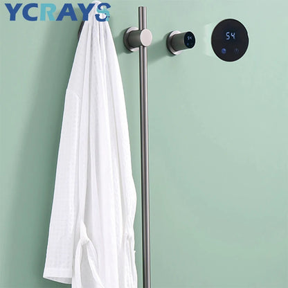 YCRAYS Hidden Carbon Fiber Vertical Electric Heated Towel Rack Black Bathroom Bath Gray Dryer Rail Warmer Wifi Touch Control