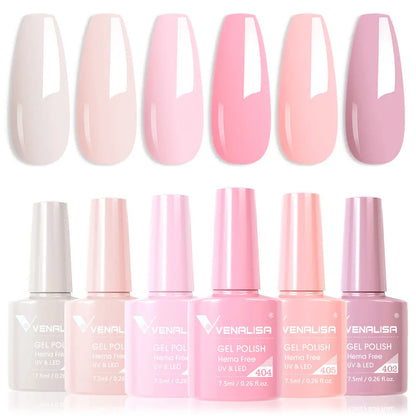 Venalisa Color Nail Gel Polish Kit  Jelly Pink Semi-transparent HEMA FREE Self Leveling Nude Natural Pink Nail Manicure Set