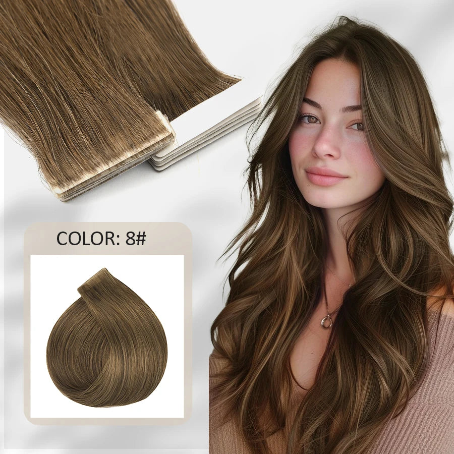 K.S WIGS Tape in Hair Extensions Straight Natural Remy Virgin Seamless Human Hair Extensions for Women Tape in Hair Extensions